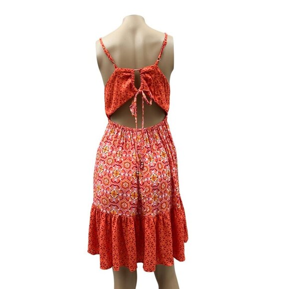 Angie Floral Sundress Sleeveless Tie-Back Adjustable Ruffled Hem Womens Size L - Picture 2 of 10